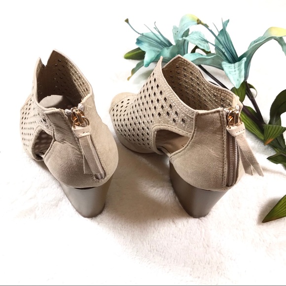 Beige Laser Cut Peep Toe Bootie - Picture 3 of 3